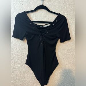Forever 21, Lace Up Black Bodysuit, Size Small